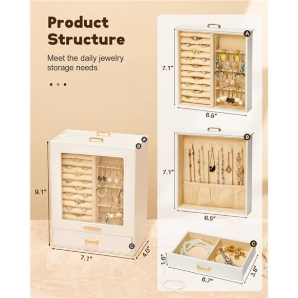 Homde Jewelry Organizer Girls Women Jewelry Box for Necklaces Rings Earrings - Picture 9 of 14